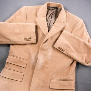 Banana Republic Preppy Office Long Coat Tan Suede Blazer Jacket Mens M Cotton